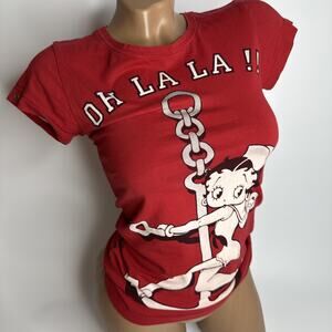 Betty Boop X Zara T-Shirt Womens Medium Red Oh La La Graphic Cartoon Y2K Top